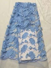 Beautiful Blue french lace fabric Latest style 3d appliques tulle mesh lace fabric with beads nigerian lace for wedding LCD939B 2024 - buy cheap