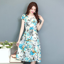 Women's Summer Dress 2019 New Middle-aged Short Sleeve O-neck Cotton Mother Floral Dress Loose plus size 5XL Beach long Dresses 2024 - buy cheap