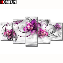 Homfun 5 pçs quadrado completo/broca redonda 5d diy pintura diamante "flor orquídea" multi-imagem combinação bordado 5d decoração 2024 - compre barato
