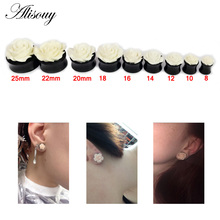 Alisouy-dilatador de oreja con forma de flor para niña, expansor de oreja, Piercing corporal, joyería bonita, color rosa blanco, 1 par 2024 - compra barato