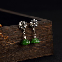 New Fashion silver S925 pure silver natural Hetian jade jade antique mosaic lotus lady high-end earrings earrings wholesale 2024 - buy cheap