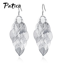 New Statement 925 Sterling Silver Big Leaf  Earring For Women Metal Boho Jewelry Piercing Ring Hollow Brincos Wholesale 2024 - buy cheap