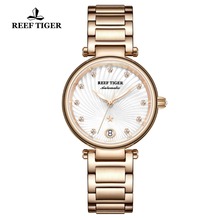 Reef Tiger/RT Luxury Automatic Watches for Women Rose Gold Diamond White Dial Ladies Bracelet Watch reloj mujer RGA1590 2024 - buy cheap