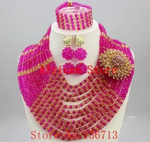 Incrível cristal Nigerianos casamento beads africanos jóias set cadeia mulheres multi layer colar/brinco conjuntos de jóias Indianas L1812 2024 - compre barato