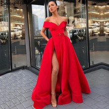 Red Off Shoulder Simple Prom Dresses 2020 Latest Design Sleeveless Satin Evening Gowns Serene Hill LA60927 2024 - buy cheap