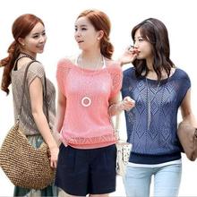 Summer thin knitted sweater women's sunscreen blouse short sleeve hollow out pullover ladies tops 2024 - buy cheap