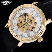 WINNER famous brand men fashion machanical watches leather strap men's automatic skeleton gold case watches relogio masculino 2024 - buy cheap