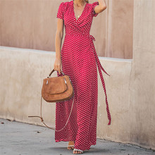 Polka Dot Print Long Maxi Dress Women Split Sexy V Neck Bohemian Boho Beach Party Dress Summer 2019 Red Casual Vintage Sundress 2024 - buy cheap