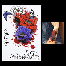 1 лист красота Временная наклейка Татуировка HB329 цветок синяя бабочка буквенный дизайн для женщин мужчин рука боди арт водонепроницаемый стикер татуировки 2024 - купить недорого