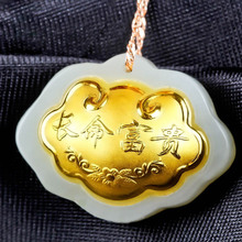 Transporte Da Gota Colar de Ouro Colar de Jade XinJiang Hetian Jade Pingente Amuleto de Sorte Longevidade Bloqueio Pingente Para Mulheres Dos Homens 2024 - compre barato