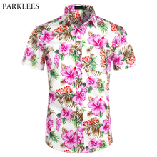 Hawaiian Shirts Mens Tropical Pink Floral Beach Shirt Summer Short Sleeve Vacation Clothing Casual Hawaii Shirt Men USA Size XXL 2024 - buy cheap