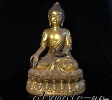 15'' Tibetan bronze gold plating carved lotus buddha Figure Sakyamuni Gautama 2024 - buy cheap