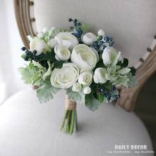 Искусственные белые Чайные розы свадебный букет, искусственные цветы Ягодный букет невесты букеты свадебные принадлежности 2024 - купить недорого