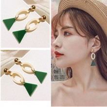 2018 New fashion geometric triangle wood acrylic temperament earrings retro triangle green earrings female party gift new 2024 - buy cheap