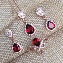 [MeiBaPJ Fine Quality Natural Red Garnet Gemstone Trendy Jewelry set for Women Real 925 Sterling Silver Charm Fine Jewelry 2024 - buy cheap