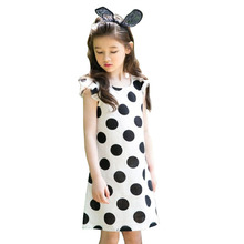 Dot Sweet Fly Sleeve Girls Dress Teens Kids Cotton Dresses Teenage Girl Party Frocks  6 8 10 12 14 Yrs Summer Children Clothing 2024 - buy cheap