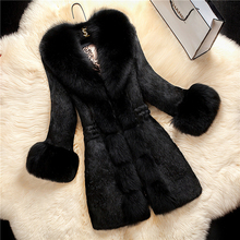 Winter Women Faux Fur Coats Thicken Warm Outwear High Quality Long Sleeve Faux Rabbit Fur Coat Fox Fur Collar Plus Size 5XL 2024 - buy cheap