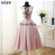 Vestido de cocktail vestidos nyzy c151 sexy busto aberto rosetas rosa cetim vestido festa de baile abendkleider 2019 2024 - compre barato