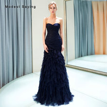 Элегантные темно-синие вечерние платья русалки 2019 с гофрированной юбкой платья для выпускного бала vestidos de fiesta largos elegantes de gala 2024 - купить недорого