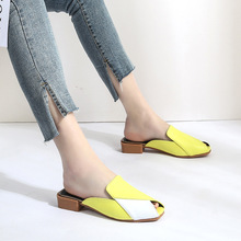 Low Heels Mules Women fashion Peep Toe Shoes patchwork Slippers slip on Slide 2019 luxury sandalias Mujer big size mixed color 2024 - buy cheap