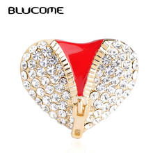 Blucome Fashion Valentine's Day Zipper Love Heart Brooches Pins Red Enamel Crystals Brooch Women Girls Gifts Clothes Accessories 2024 - buy cheap