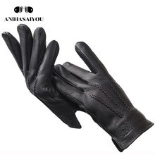 Fashion men's leather gloves,black gloves male,sheepskin warm men's winter gloves,outdoor mens leather gloves - 8001N 2024 - buy cheap