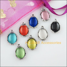 16 New Oval Flower CatEye Stone Mixed Charms Tibetan Silver Pendant 10.5x15.5mm 2024 - buy cheap