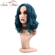 Sui peruca de cabelo ondulado feminina, peruca de cabelo sintético com fibras de alta temperatura mista preto azul cos cos 2024 - compre barato
