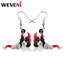 WEVENI-pendientes acrílicos de perro para mujer y niña, joyería de Animal lindo colgante, de Halloween, el Rey Charles Spaniel 2024 - compra barato