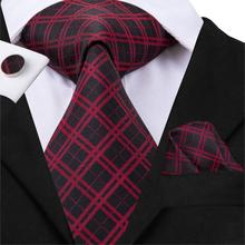 Hi-Tie Luxury Silk Woven Red Plaid Ties for Men 8.5cm Men's Classic Wedding Party Business Ties and Handkerchiefs Cufflinks Set 2024 - buy cheap