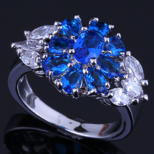 Heavenly Flower Blue Cubic Zirconia White CZ Silver Plated Ring V0640 2024 - buy cheap