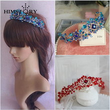 Handmade Elegance Crystal Hair Crown Tiara Blue/Red Princess Rhinestone Hair Ornaments Hairband Prom Bride Wedding Accessories 2024 - buy cheap