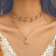 Gold Rhinestone Star Moon Pendants&Necklaces Star Chain Shinning Elegant Pendant Choker Necklace Jewelry Collar Colar de Plata 2024 - buy cheap