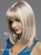 Medium Length Straight Synthetic Hair Wig with Bang Blonde mix color free shipping 2024 - buy cheap
