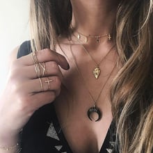 3 Pcs/Set Vintage Multilayer Cross Arrow Black Moon Pendant Chain Long Necklace Bohemian Women Gold Necklace Set Jewelry 2024 - buy cheap