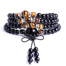 Natural Obsidian and Natural Tiger Eye Stone 108 Mala Beads Bracelet Fashion Male and Female Bracelet Wholesale 2024 - buy cheap
