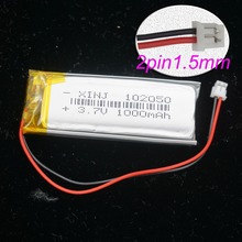 Batería de polímero de litio de 3,7 V 1000 mAh de JST-PH V 2pin enchufe de 1,5mm 102050 para GPS satelital DVR DVC cámara grabadora de conducción mp4 luces 2024 - compra barato