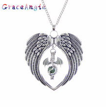 GraceAngie Zinc Alloy 1pc Pendant Necklace Long Heart Shape Styling Fairy Myth Cool Style Dragon Wing Model 2024 - buy cheap