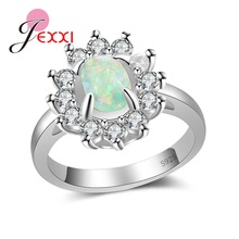 Charming Sunflowers Style Design 925 Sterling Silver  Green Opal Stones With Crystal For Women Shiny Wedding Band Rings 2024 - buy cheap