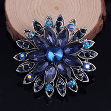 Danbihuabi Brooches For Wedding Bijoux Broches Fashion Vintage Women Rhinestone Brooch ink blue Crystal Flowers Brooches Pins 2024 - buy cheap