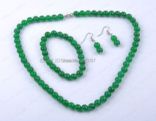 LHX54016>>>>>A Set 8mm green stone Natural stone Necklace Bracelet Earring 2024 - buy cheap