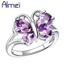 Almei бабочка милый Jewelry Кольцо Набор для женщин Дамы серебро фиолетовый/белый кристалл CZ камень животных Anneaux 2017 Обручальные Кольцо женское бижутерия T234 2024 - купить недорого