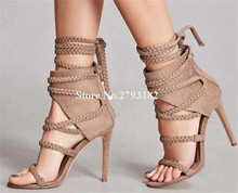 New Design Women Fashion Open Toe Suede Leather Thin Heel Gladiator Sandals Ankle Strap Cut-out Rope Straps High Heel Sandals 2024 - buy cheap