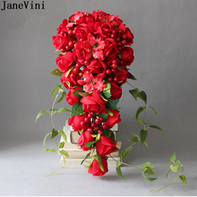 JaneVini-ramos De Novia románticos, flores De boda, rosas De seda artificiales Rojas, cascada, broche De Novia, Accesorios De Novia 2024 - compra barato