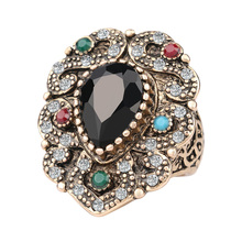 Fashion Vintage Engagement Rings Black Water Drops Resin Mosaic AAA Crystal plated Ancient Gold Jewelry 2016 New Free Shipping 2024 - buy cheap