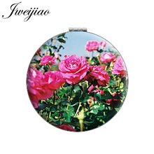 Jweijiao-mini espelho de maquiagem com flor rosa, redondo, dobrável, compacto, para fotos, em couro artificial, lupa, 1x2 peças 2024 - compre barato