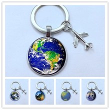 2019 New World Map Keychain Travel Explore Discover Glass Dome Cabachon Plane Charm Pendant Keychain Men Women Gifts 2024 - buy cheap