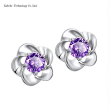 Many Style Rose Flower Stud Earring Zircon Crystal Brand Steel Purple Plum Flower Steel Earrings For Women Fashion Jewelry 2024 - buy cheap