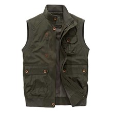New Fashion Men Casual Vest with Multi Pocket Military Style Sleeveless Jacket Stand Collar Waistcoat Male Clothes 2024 - buy cheap