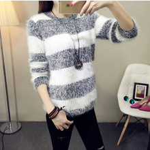 Hot Wholesale 2019 New Women Mohair Pullover Autumn/Winter Fashion Warm Round Neck Pullover Casual High Elasticity Sweater Tops 2024 - buy cheap